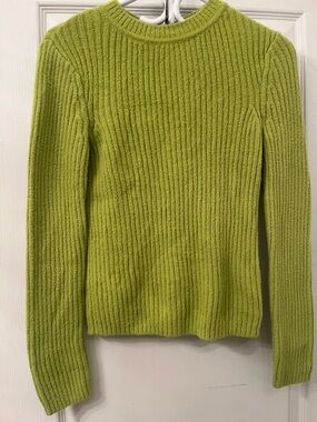 Women’s Lime Green Ribbed Crewneck Sweater